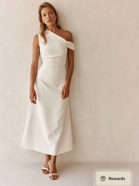 Indy Asymmetric One-Shoulder Ivory Midi Dress